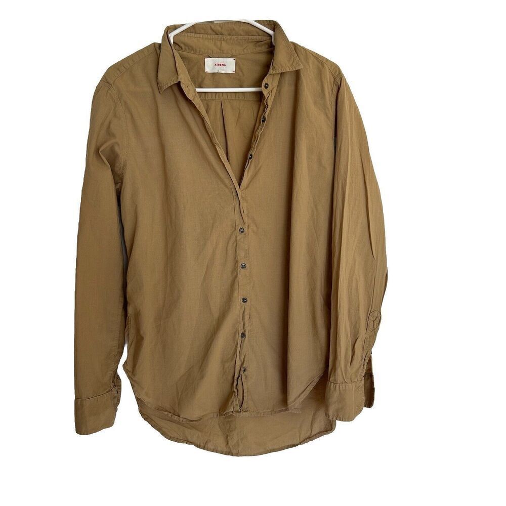 Xirena Brown Taupe  100% Cotton Button Down Shirt Long Sleeve Size S